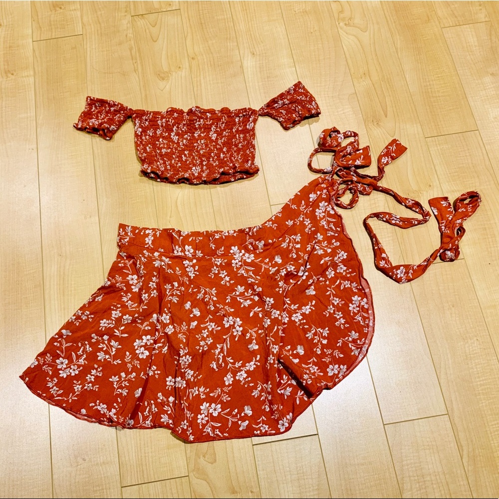 Red floral dress set